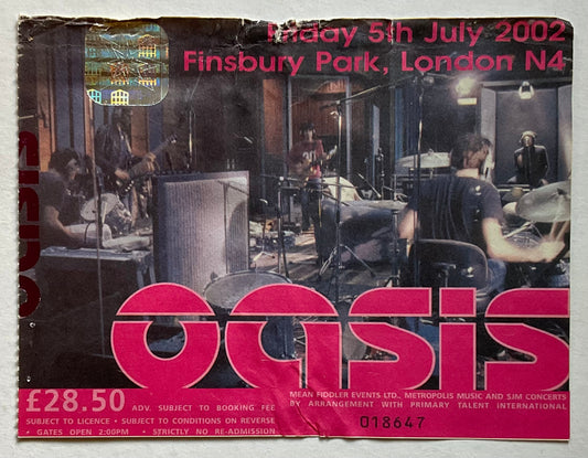 Oasis Original Used Concert Ticket Finsbury Park London 5 July 2002