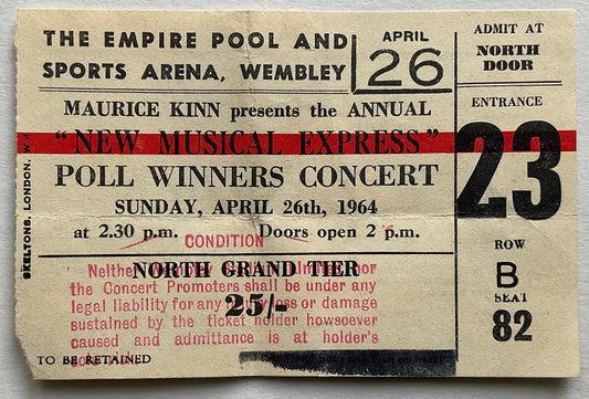Beatles Rolling Stones Original Used Concert Ticket Empire Pool and Sports Arena Wembley London 26th Apr 1964