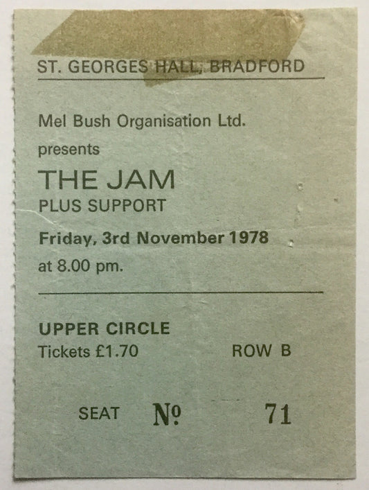 Jam Original Used Concert Ticket St George’s Hall Bradford 3rd Nov 1978