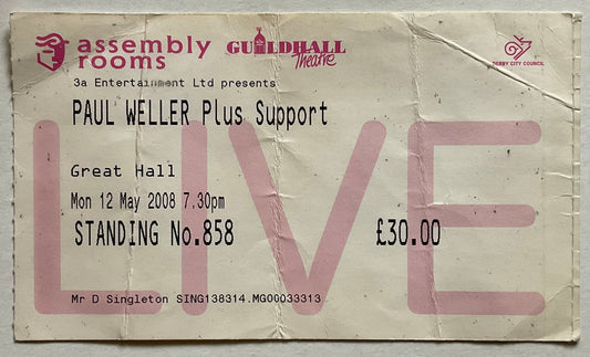 Paul Weller Concert Ticket Assembly Rooms Derby 12th May 2008