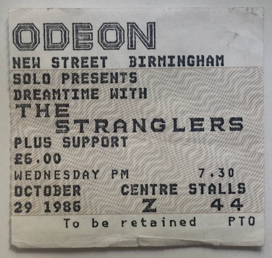 Stranglers Original Used Concert Ticket Odeon Theatre Birmingham 29th Oct 1986