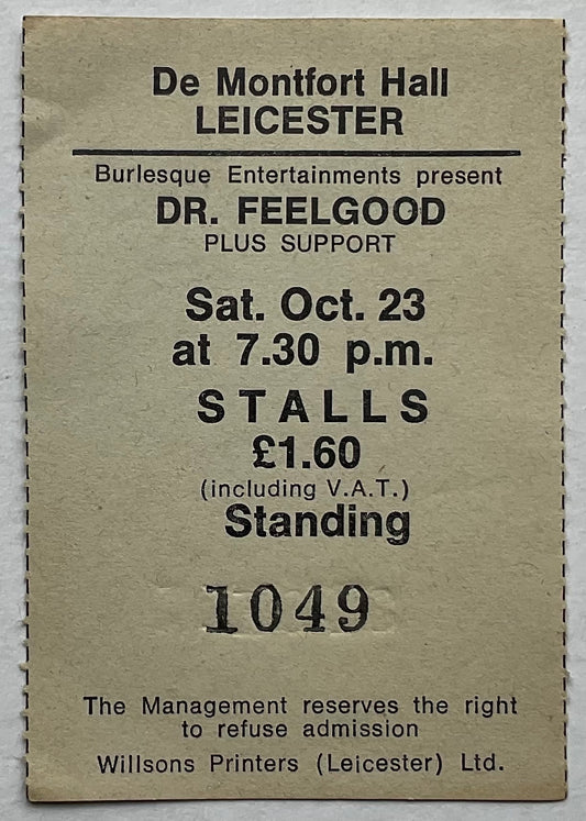 Dr Feelgood Original Used Concert Ticket De Montfort Hall Leicester 23rd Oct 1976