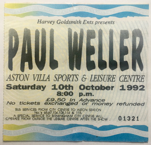 Paul Weller Original Used Concert Ticket Aston Villa Centre Birmingham 10th Oct 1992