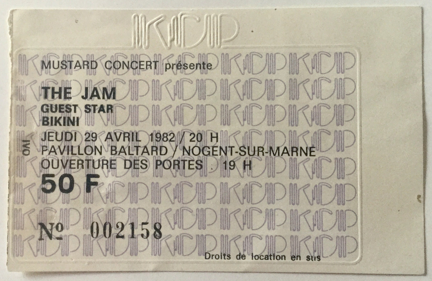 Jam Original Used Concert Ticket Hippodrome De Pantin Paris 29th April 1982