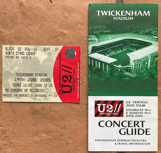 U2 Original Used Concert Ticket and Guide flyer Twickenham Stadium London 19th June 2005