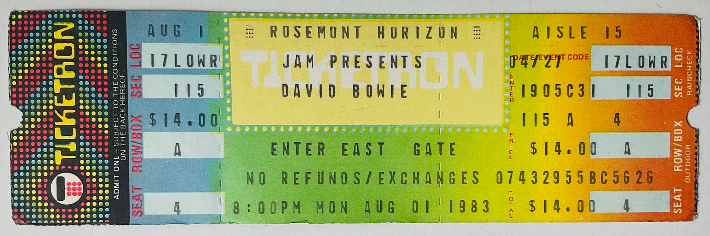 David Bowie Original Unused Concert Ticket Rosemont Horizon Chicago 1st Aug 1983