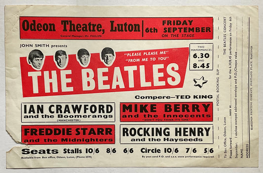 Beatles Original Concert Handbill Flyer Odeon Theatre Luton 6th Sep 1963