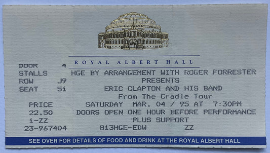 Eric Clapton Original Used Concert Ticket Royal Albert Hall London 4th March 1995