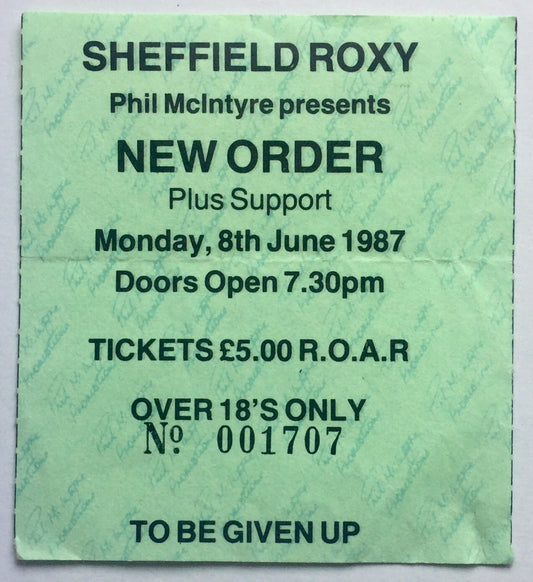 New Order Original Used Concert Ticket The Roxy Sheffield 8th June 1987