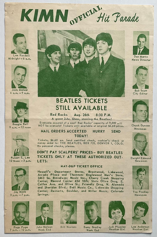 Beatles Original Concert Handbill Flyer Cow Red Rocks Amphitheatre Denver 26th Aug 1964