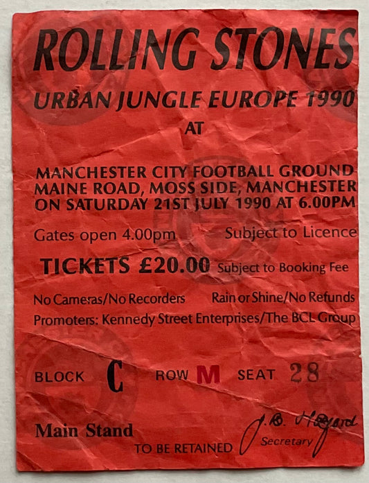 Rolling Stones Original Used Concert Ticket Manchester City Football Ground 21st Jul 1990