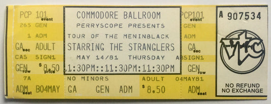 Stranglers Original Unused Concert Ticket Commodore Ballroom Vancouver 14th May 1981