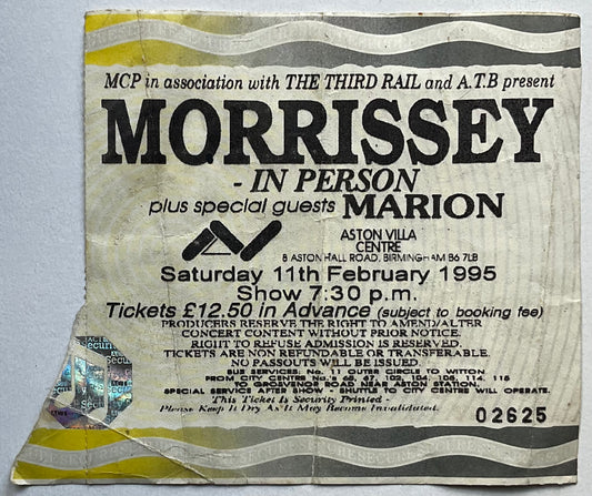 Morrissey Original Used Concert Ticket Aston Villa Centre 11th Feb 1995