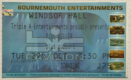 Paul Weller Original Used Concert Ticket Windsor Hall Bournemouth 29th Oct 2002