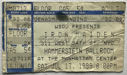 Iron Maiden Original Used Concert Ticket Hammerstein Ballroom New York 17th Jul 1999