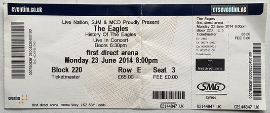 Eagles Original Unused Concert Ticket First Direct Arena Leeds 23rd Jun 2014