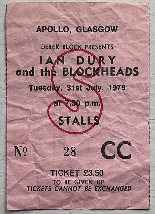 Ian Dury & The Blockheads Original Used Concert Ticket Apollo Theatre Glasgow 31st July 1979