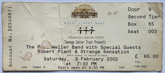 Paul Weller Robert Plant Original Used Concert Ticket Royal Albert Hall London 9th Feb 2002
