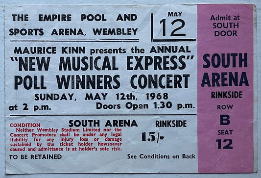 Rolling Stones Original Used Concert Ticket Empire Pool, Wembley 12th May 1968