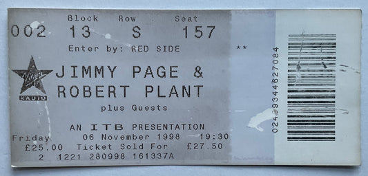 Led Zeppelin Robert Plant Jimmy Page Original Used Concert Ticket Wembley Arena London Nov 1998