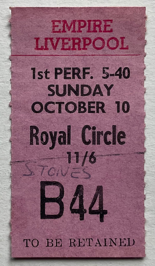 Rolling Stones Original Used Concert Ticket Empire Theatre Liverpool 10th Oct 1965
