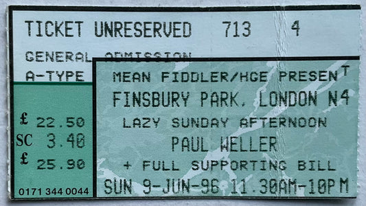 Paul Weller Original Used Concert Ticket Finsbury Park London 9th June 1996