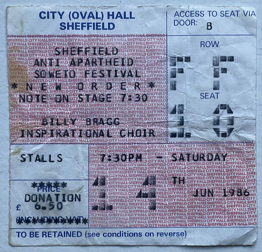 New Order Original Used Concert Ticket City Hall Sheffield 14th Jun 1986