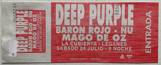 Deep Purple Original Unused Concert Ticket La Cubierta Leganes 24th Jul 1999