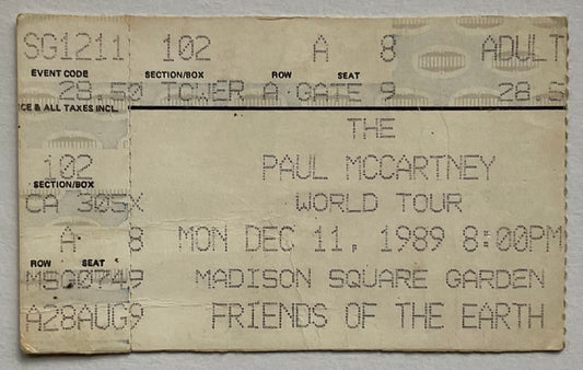 Beatles Paul McCartney Original Used Concert Ticket Madison Square Garden New York 11th Dec 1989