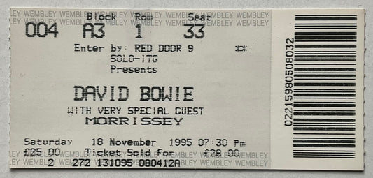 David Bowie Morrissey Original Used Concert Ticket Wembley Arena London 18th Nov 1995