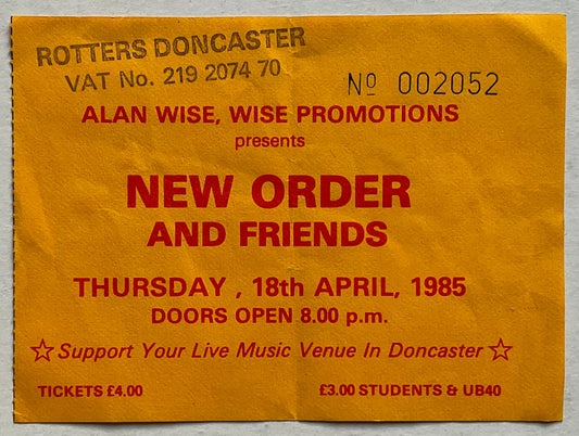 New Order Original Used Concert Ticket Rotters Doncaster 18th Apr 1985