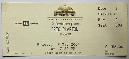 Eric Clapton Original Used Concert Ticket Royal Albert Hall 7th May 2004