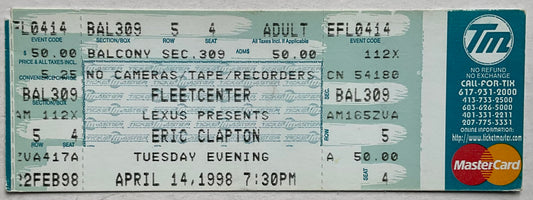 Eric Clapton Original Unused Concert Ticket Fleetcenter Boston 14th Apr 1998