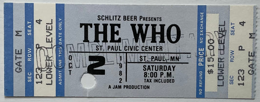 Who Original Unused Concert Ticket St. Paul Civic Center 2nd Oct 1982