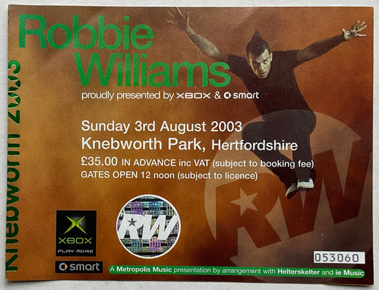 Robbie Williams Original Used Concert Ticket Knebworth Park 3rd Aug 2003