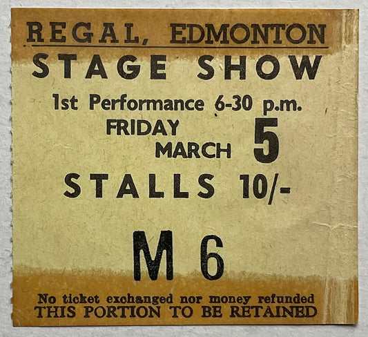 Rolling Stones Original Used Concert Ticket Regal Cinema Edmonton 5th Mar 1965