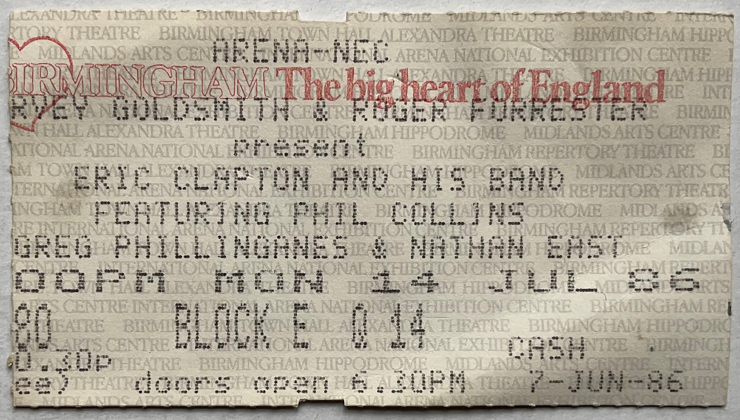 Eric Clapton Phil Collins Original Used Concert Ticket NEC Arena Birmingham 14th Jul 1986