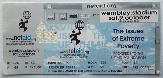 David Bowie Original Unused Concert Ticket Wembley Stadium London 9th Oct 1999