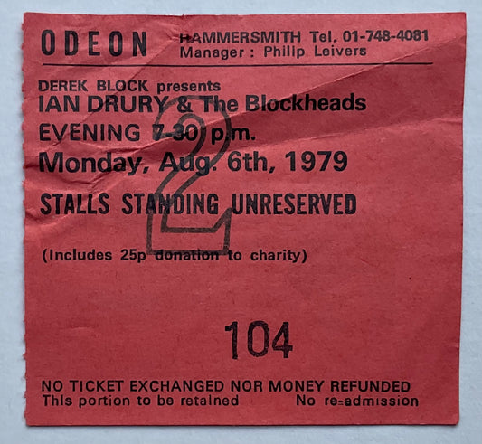 Ian Dury Original Concert Ticket Hammersmith Odeon London 6th Aug 1979