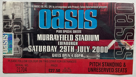 Oasis Original Used Concert Ticket Murrayfield Stadium Edinburgh 29th July 2000