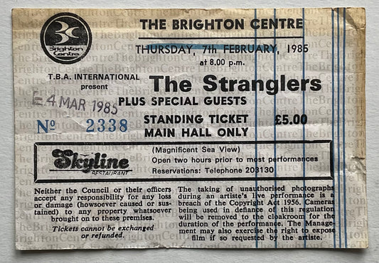 Stranglers Original Used Concert Ticket The Brighton Centre 4th Mar 1985