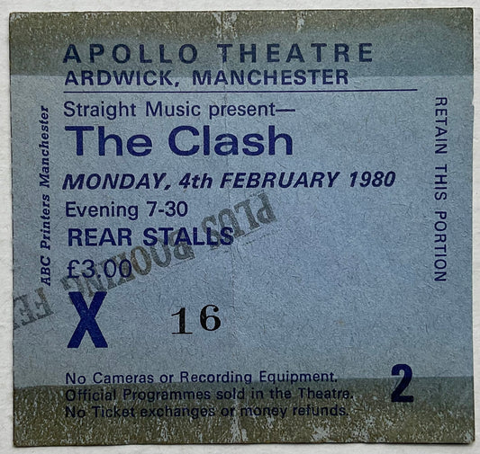 Clash Original Used Concert Ticket Apollo Theatre Manchester 4th Feb 1980