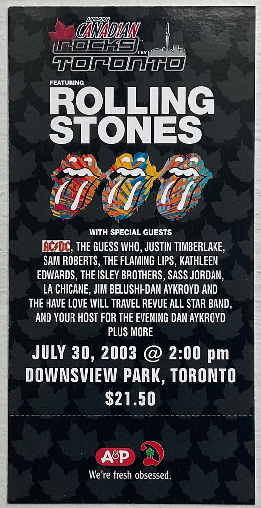 Rolling Stones AC/DC Original Unused Concert Ticket Downsview Park Toronto 30th Jul 2003