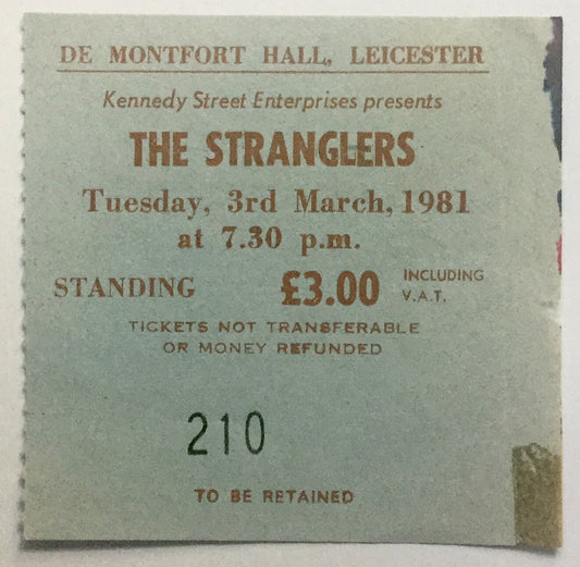 Stranglers Original Used Concert Ticket De Montfort Hall Leicester 3rd Mar 1981