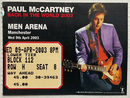 Beatles Paul McCartney Original Used Concert Ticket MEN Arena Manchester 9th Apr 2003