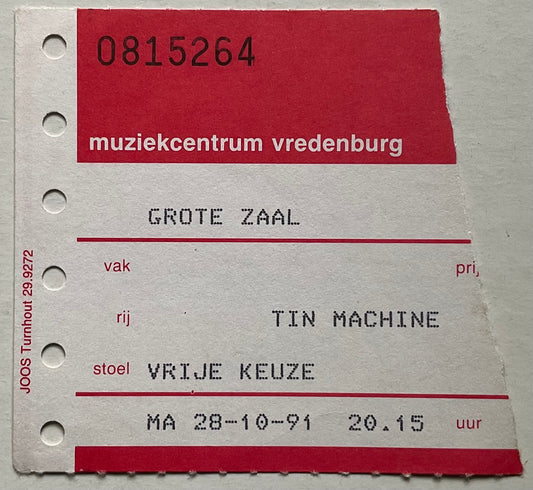 David Bowie Tin Machine Used Concert Ticket Muziekcentrum Vredenburg Utrecht 28th Oct 1991