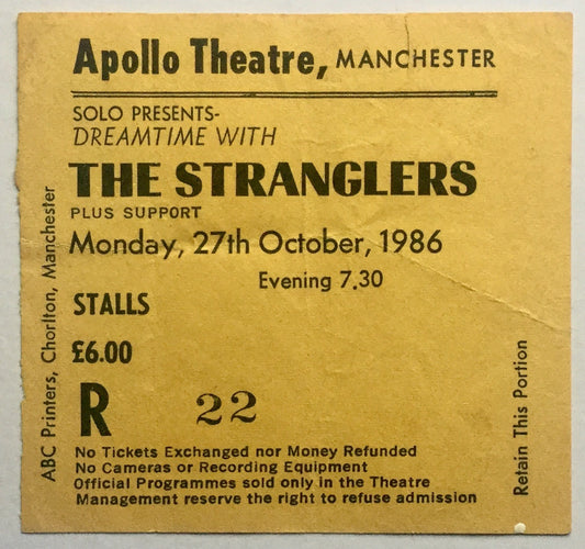 Stranglers Original Used Concert Ticket Apollo Theatre Manchester 27th Oct 1986