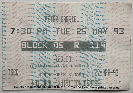 Genesis Peter Gabriel Original Used Concert Ticket NEC Arena Birmingham 25th May 1993