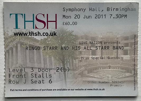 Beatles Ringo Starr Original Concert Ticket Symphony Hall Birmingham 20th Jun 2011