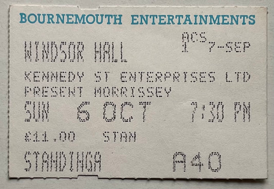 Smiths Morrissey Original Concert Ticket Windsor Hall Bournemouth 6th Oct 1991
